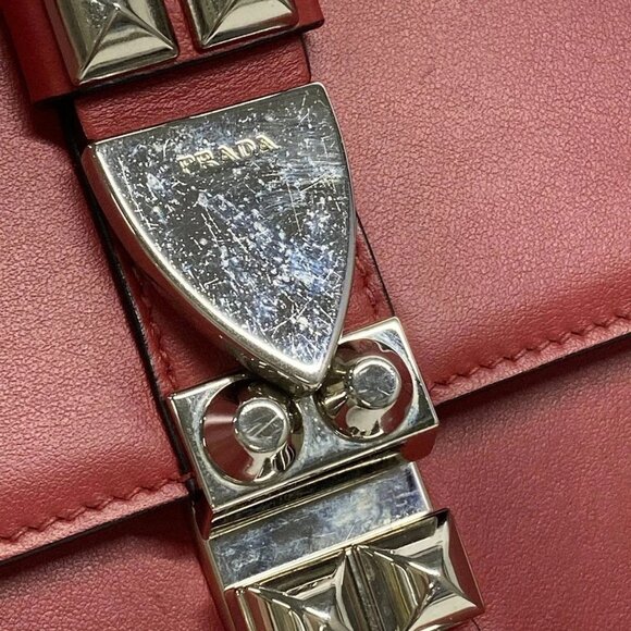 Auth PRADA Electra 1BA179 Fuoco Nero (Red) Black City Calf Saffiano Leather - Picture 13 of 16